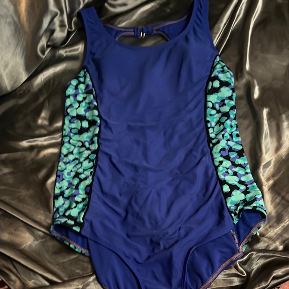 Stylish Blue and Green One Piece Swimsuit with Geometric Accents